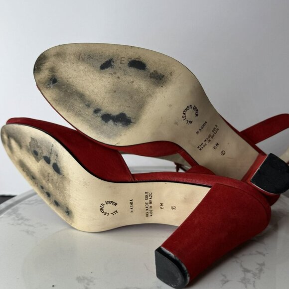 Nine West N-Ashia Vintage Red Leather Peep Toe Slingback‎ Wrap Heels Size 6M - Picture 3 of 9